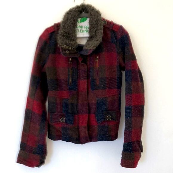 Abercrombie & Fitch Short Multi Color Tweed Plaid Wool Blend Snap Zip Jacket  S - Picture 1 of 8